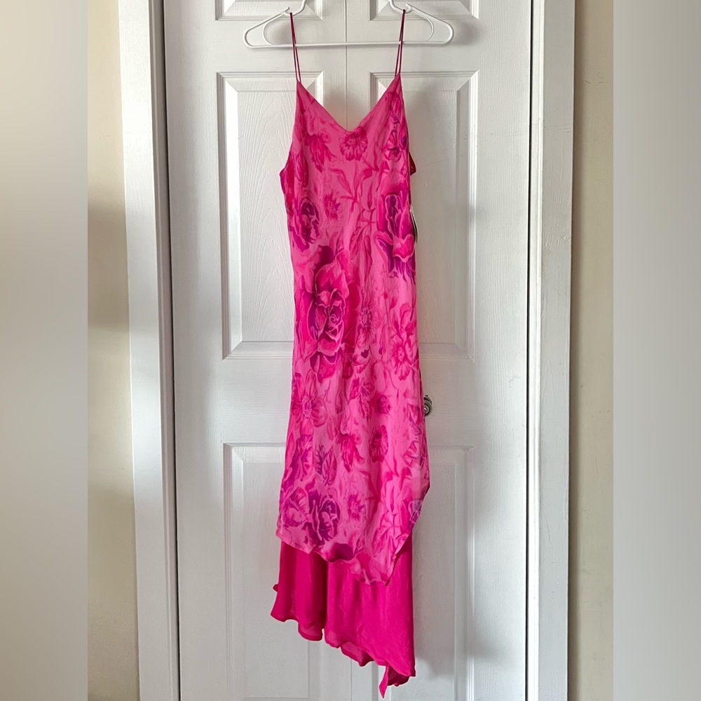 Vibrant Pink Floral Midi Dress